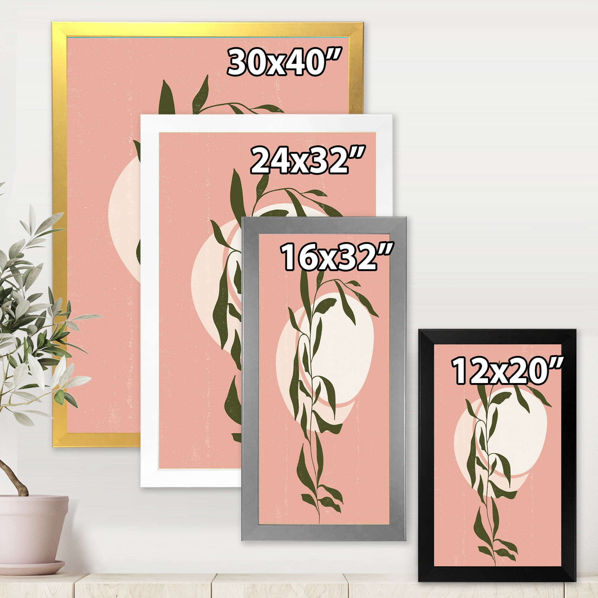 Designart 'Abstract Geometrical Moon and Sun With Leaf VI' Modern Framed Art Print