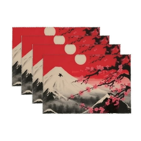 

Japanese Scenery Design Theme Placemats Set of 4 Table Mats Washable Placemat Waterproof Place Mats for Party Home Dining Table Decor 18x12 in