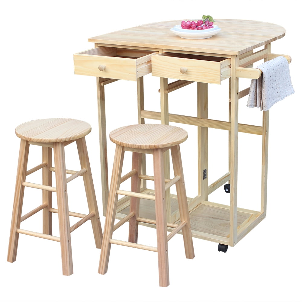 kitchen islands with storage rolling kitchen cart folding dining table  cart with 2 stools drawers portable breakfast bar drop leaf dining table