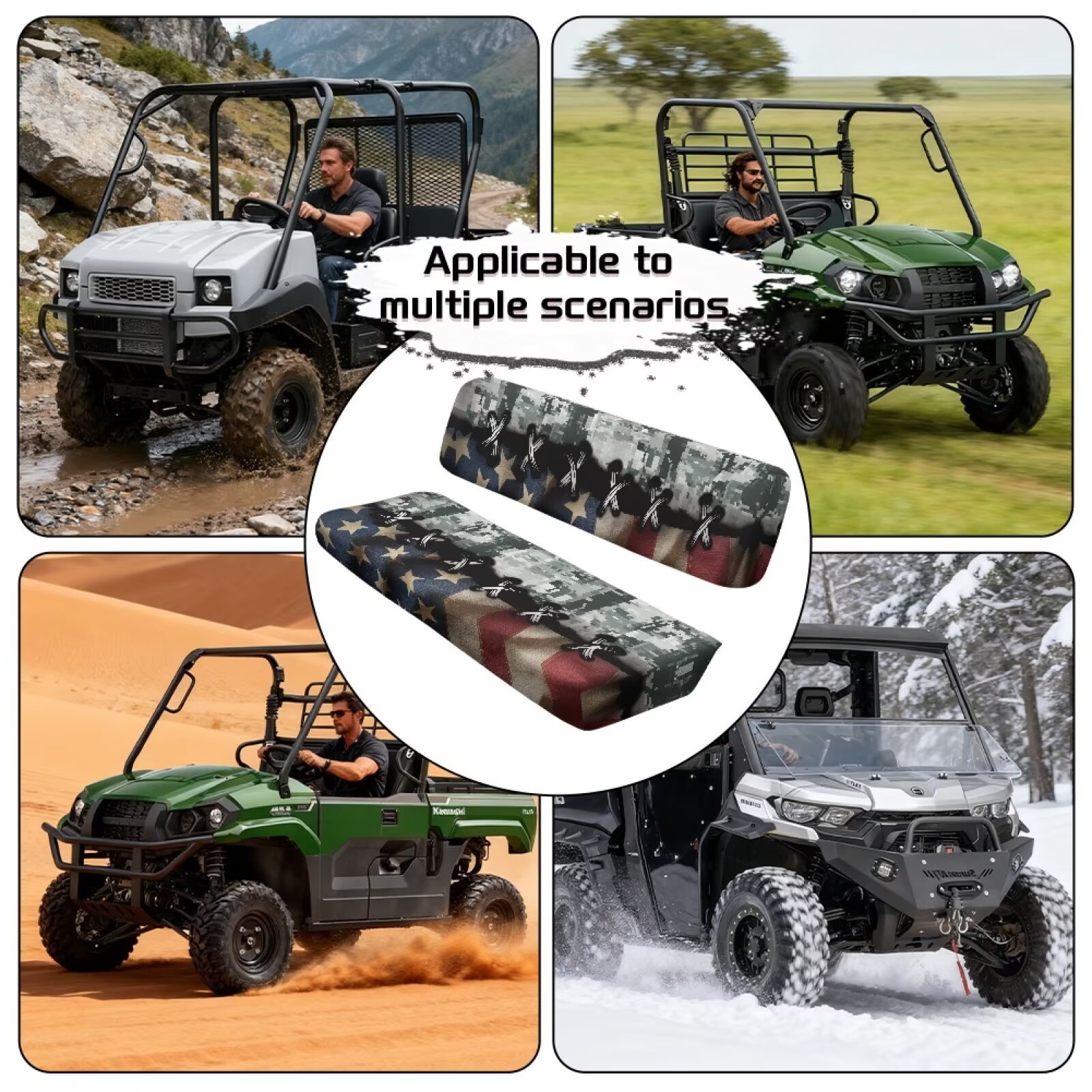 Yuyamidu American Flag UTV Seat Cover Camo Mule Bench Seat Cover All-Season Protection UTV Seat Accessories Anti Slip Compatible with Kawasaki Mule 3010