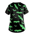 thumbnail image 3 of Halloween Print Scrub Tops for Women Breathable Pumpkin Cat Bat Pattern V-Neck T-Shirts Tee Tops with Pockets, 3 of 5