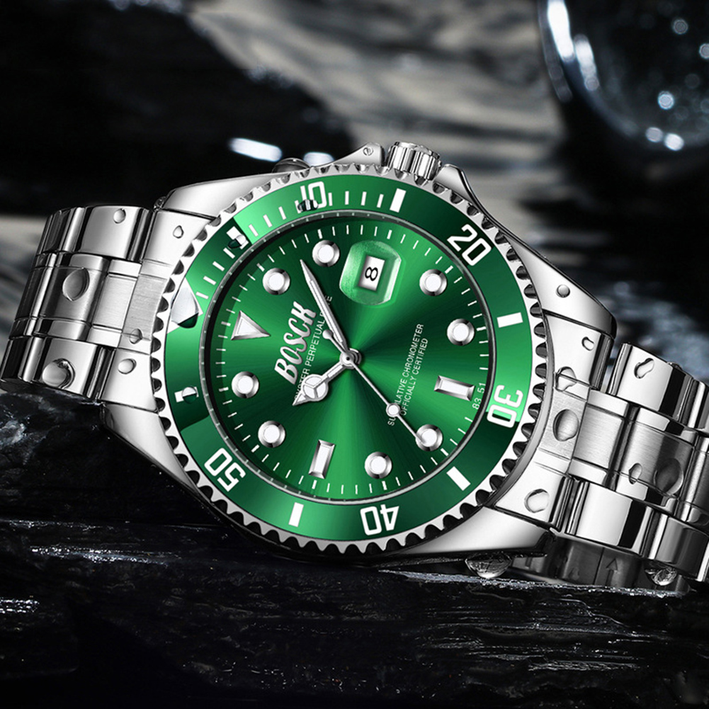 BOSCK Men's 42mm Stainless Steel Classic Luxury Analog Wristwatch, Green Watch for Men