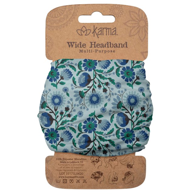 Diadema floral Karma Teal para mujer - Ancha - Diadema de tela y pañuelo para el cabello elástico - Azul claro
