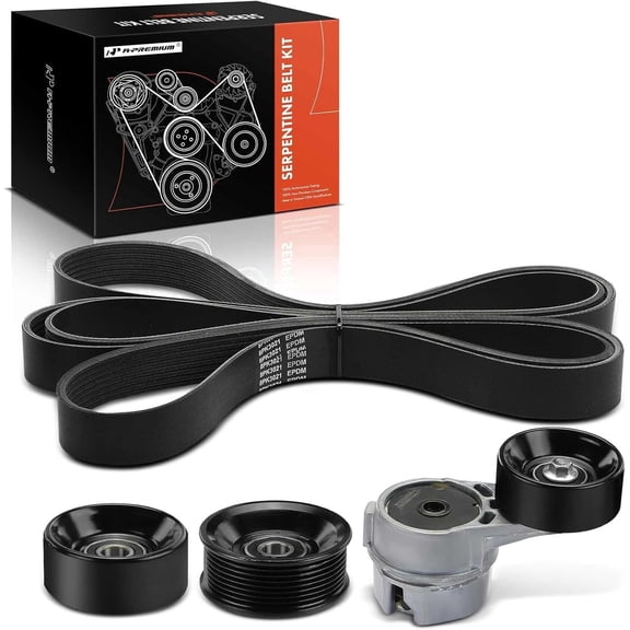 A-Premium Serpentine Drive Belt Kit W/Tensioner & Idlers Compatible with Ford Cars - F-250 1995-1996 F-250 HD 1997 F-350 1995-1997 F-Super Duty E-350 Econoline E-350 Econoline Club Wagon - 7.3L