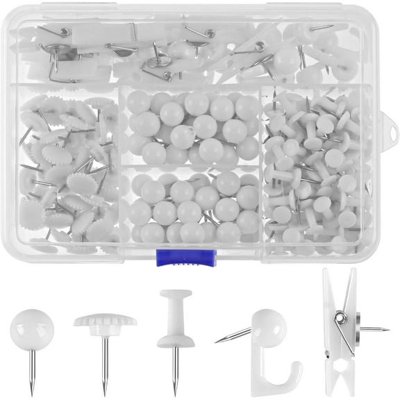 235 Pcs Push Pins Set, Thumb Tacks, Tacks, Push Pins for Bulletin Board, Wall, Cork Board, White Thumb Tacks (5 Style)