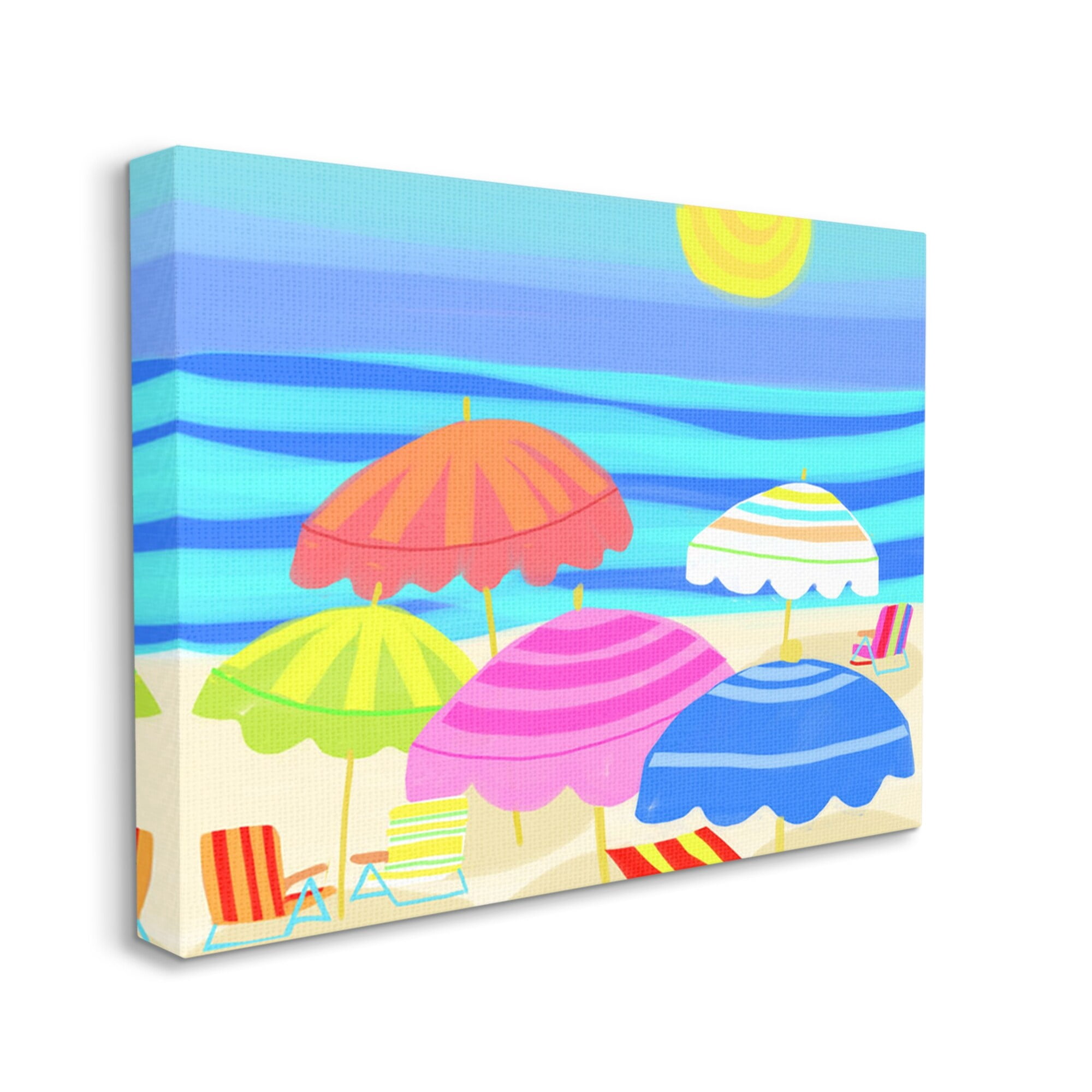 Stupell Industries Vibrant Sun Umbrellas Summer Beach Shore Scene Graphic Art Gallery Wrapped Canvas Print Wall Art, Design by Maret Hensick