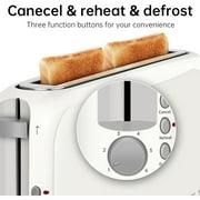 2-Slice Slim Toaster, 6 Shade Settings with Cancel, Reheat & Defrost, 10 Long Slot, Auto Shut off, Removable Crumb Tray, White