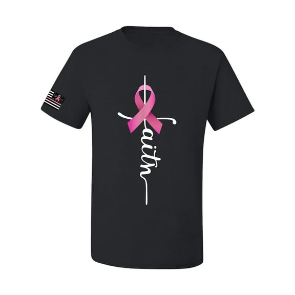 Wild Bobby Faith Breast Cancer Ribbon US Flag Breast Cancer Awareness Men Tee, Black, Small