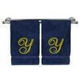 thumbnail image 2 of Monogrammed Washcloth Towel, Personalized Gift, 13x13 Inches - Set of 2 - Gold Script Embroidered Towel - Extra Absorbent 100% Turkish Cotton - Soft Terry Finish - Initial Y Navy Towels, 2 of 3