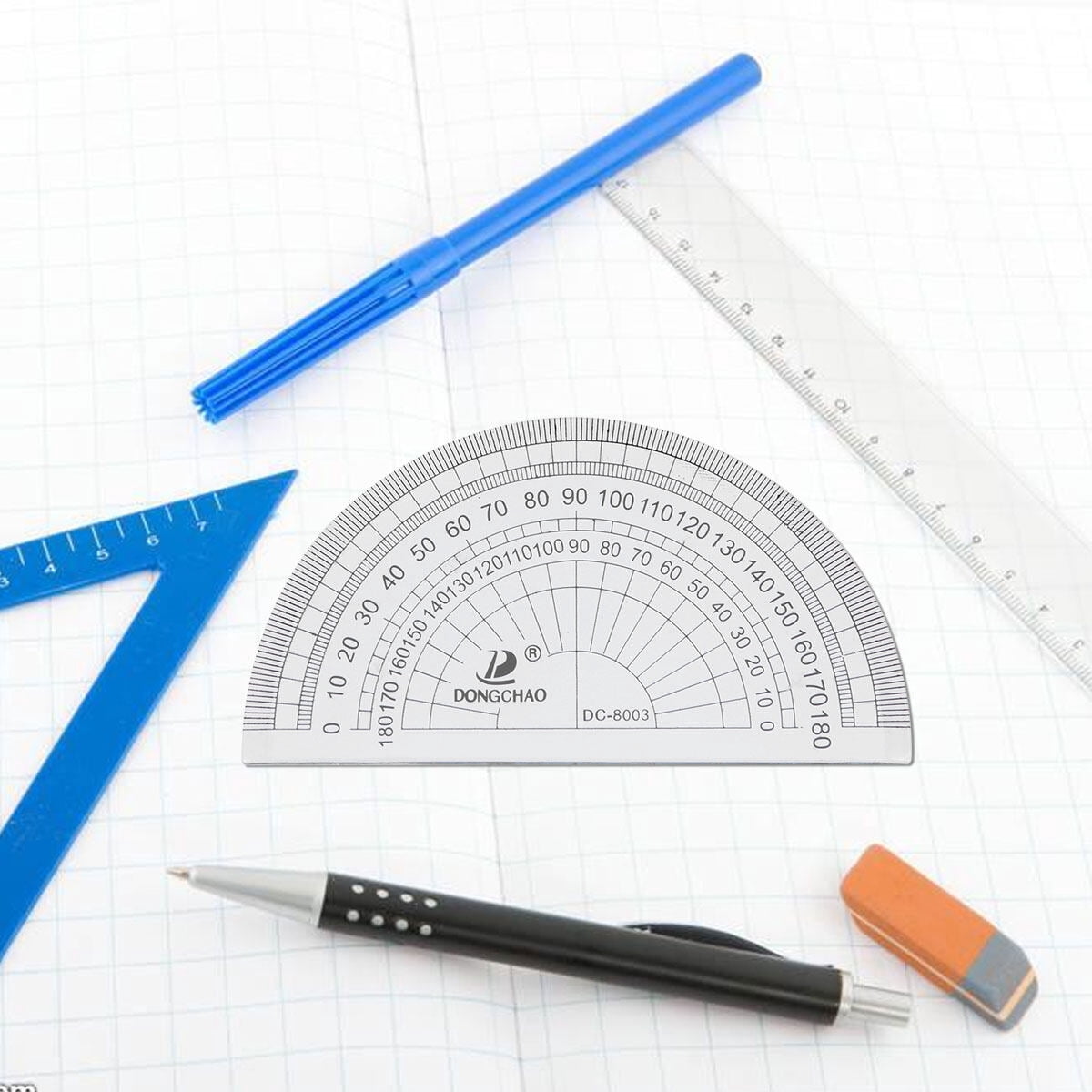3 Pieces Straight Rater Protractor Ruler Metal Student