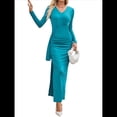thumbnail image 3 of Elegante Vestido Plisado de Larga para Mujer, Vestido Ajustado, Prenda de Noche Versátil para Cenas Azul M, 3 of 9