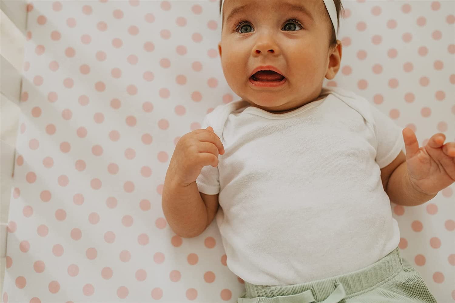 NODNAL CO. Pink and White Cotton Playard/Portable Crib/Mini Crib Fitted Sheet Set, 100% OEKO-TEX Cotton, 3 Pieces, for Baby Girl Infant/Toddler Nursery Bedding