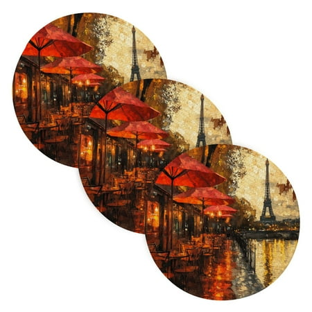 

BZSMCE Mats for Pots Pans Place Cafe by Tower Evening Scene Simple Style Pattern Pot Mats
