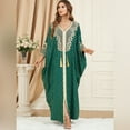 thumbnail image 2 of IBTOM CASTLE Women Muslim Dress Batwing Sleeve Embroidered Abaya Kaftans Modern Elegant Dubai Moroccan Islamic Dresses One Size Green, 2 of 8