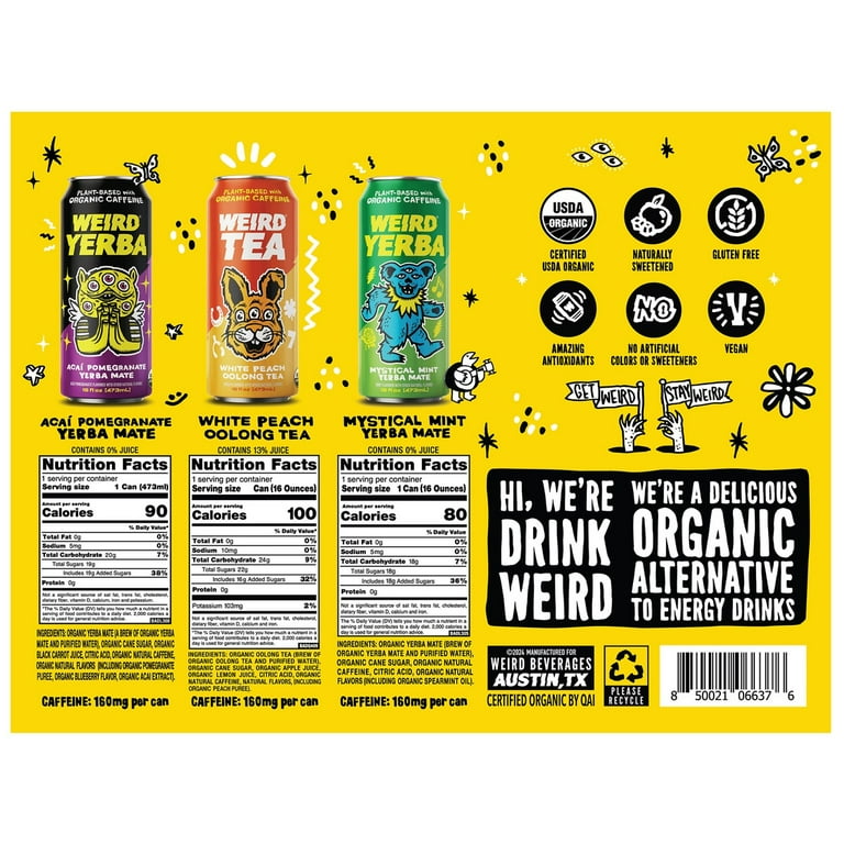 Drink Weird Yerba and Tea, Variety Pack, 16 Fluid Ounce (Pack of