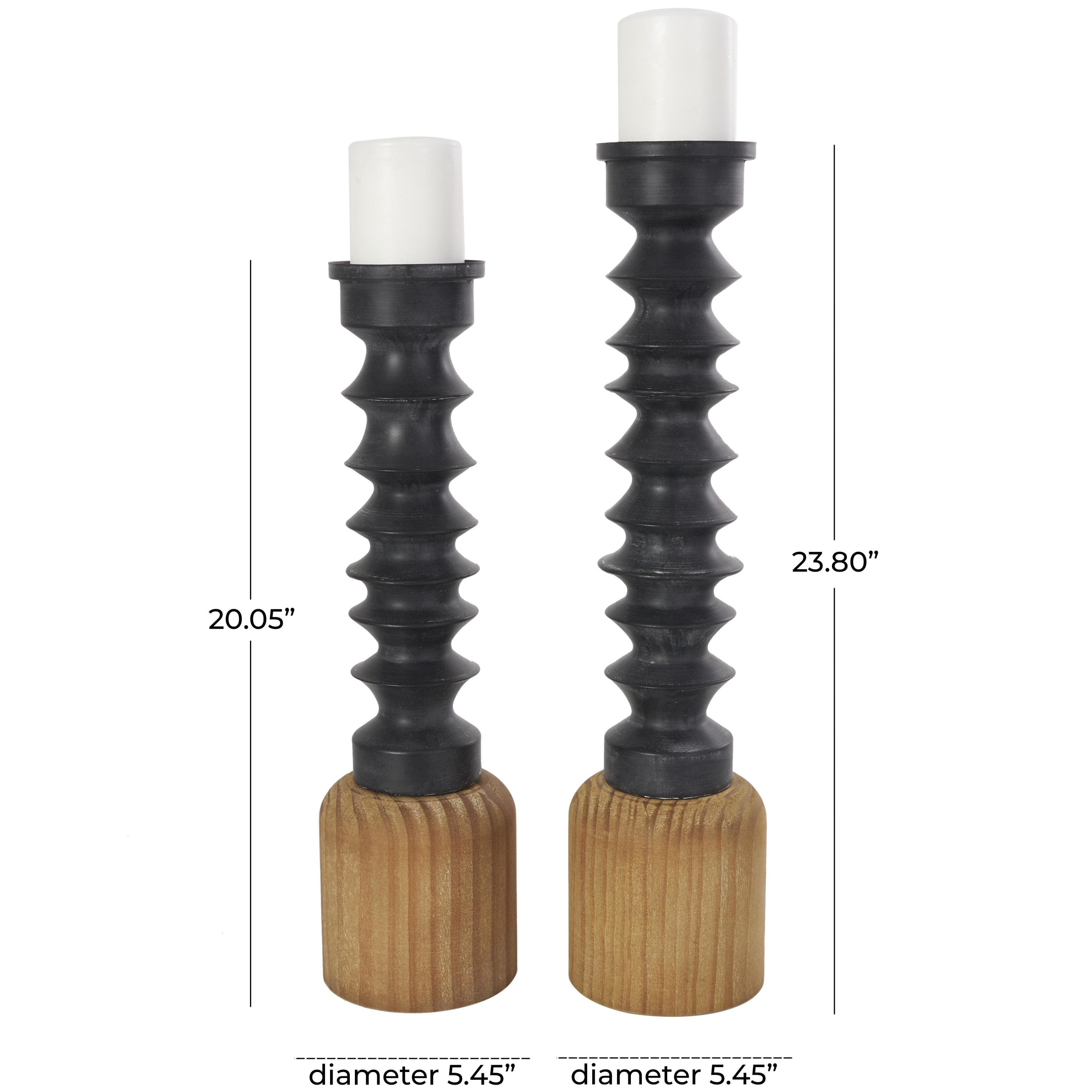 DecMode 2 Candle Black Metal Turned Style Candle Holder with Brown Wood Bases, Set of 2
