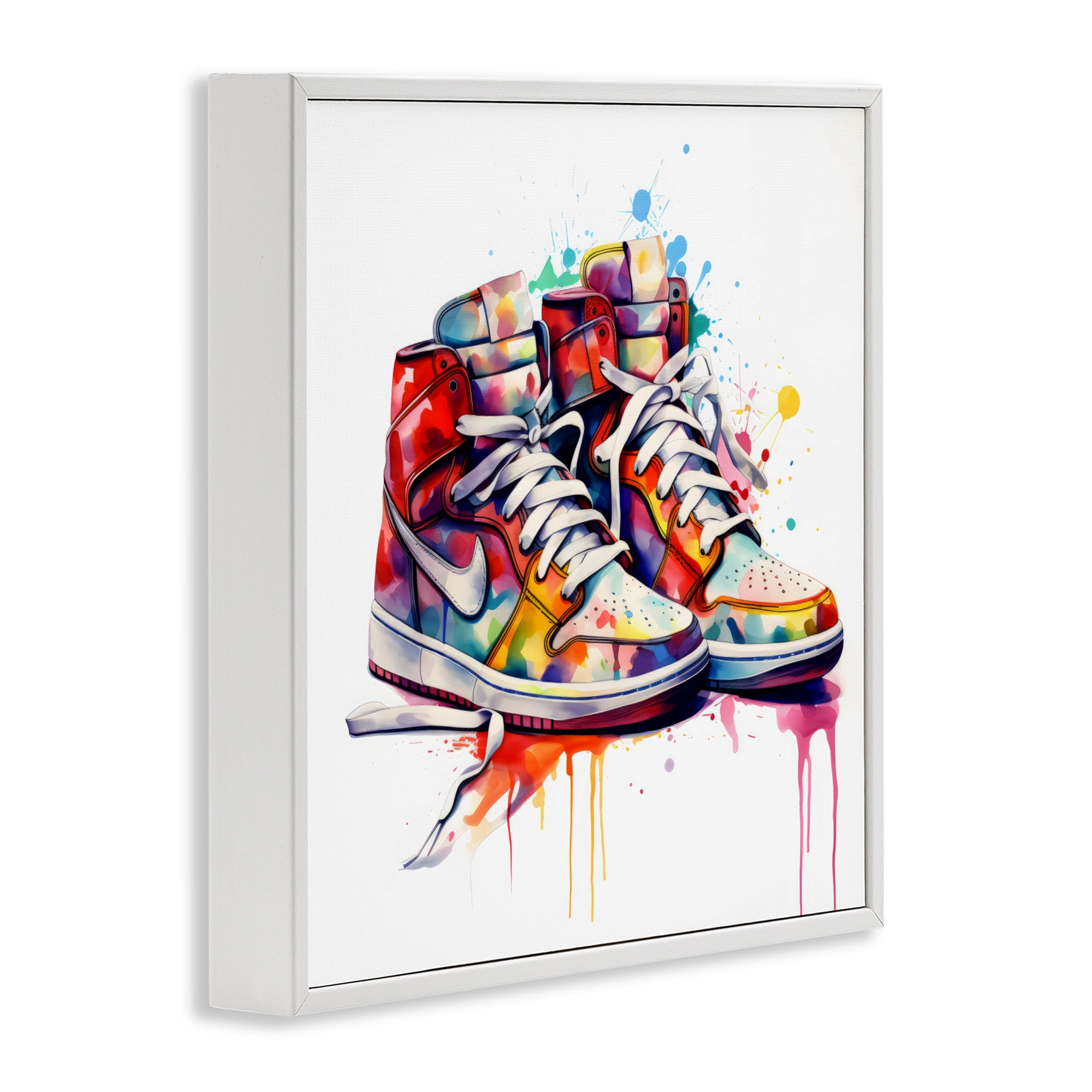 Stupell Industries Sneakers with Watercolor Drip White Framed Giclee Art, design by Creative Studio