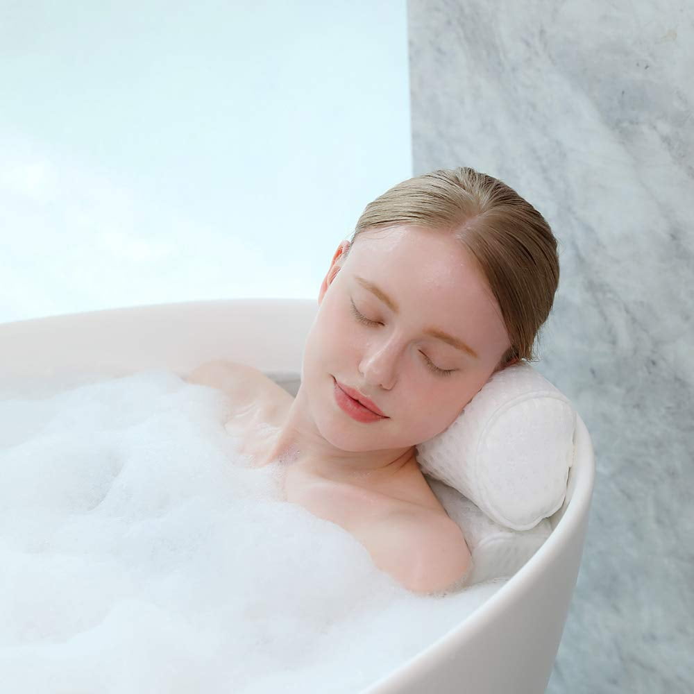 Bath Pillows for Tub 4D Mesh Spa Bathtub Pillow Cushion Rest 7 Suction Cups Head Neck Shoulder Back Support Washable Quick Dry white Walmart