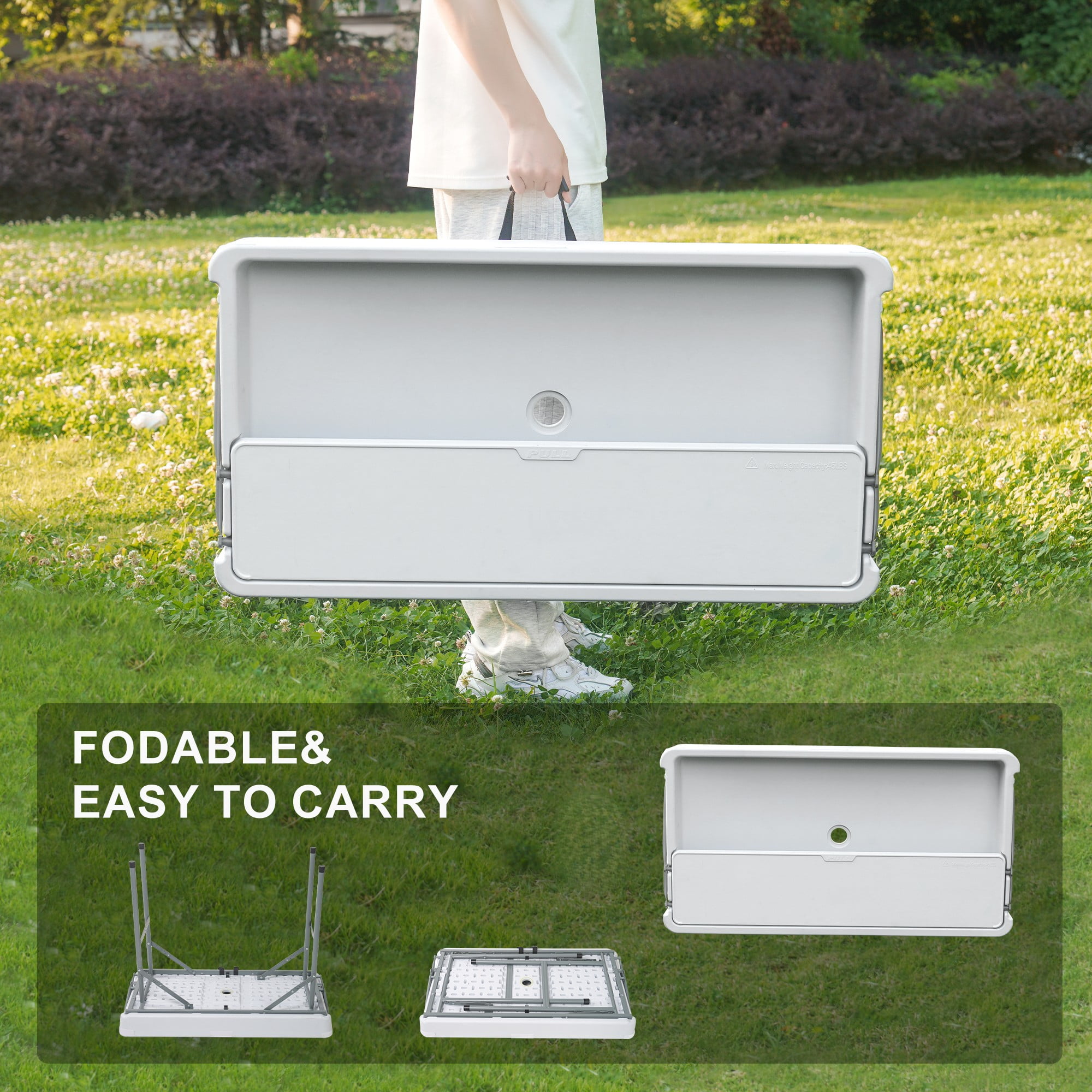 Garvee Folding Ice Cooler Table with Drain, 2-Tier Ice Table with Removable Skirt and Extra Storage Shelf, Foldable Outdoor Cooler Tables for Events, Parties, Wedding, Camping, BBQ