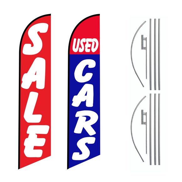 Car Auto Dealer Swooper Flutter Feather Flags & Poles 2 Pack-SALE-Used Cars