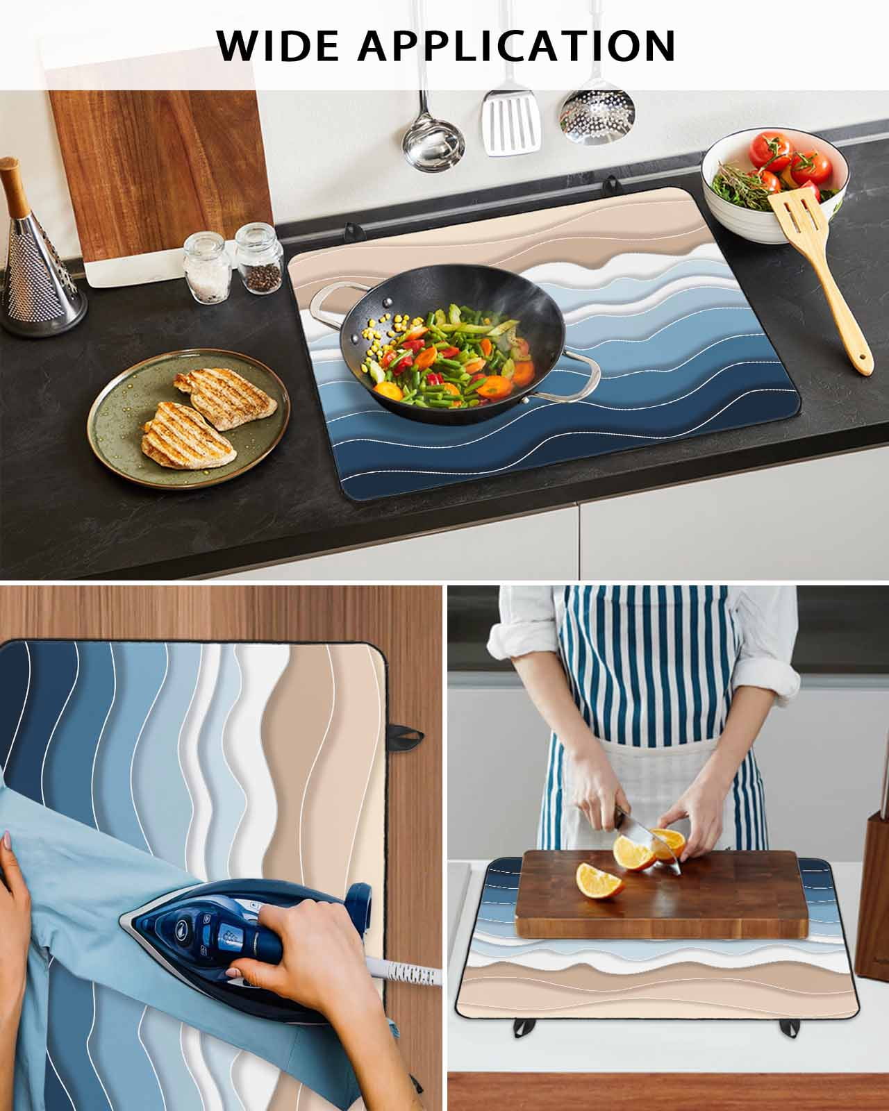 nqOlkjepod Large Induction Cooktop Protector Mat 24"x21", Navy Blue Ombre Stripe Stove Top Covers for Electric Stove, Abstract Summer Beach Coastal Stove Burner Cover Mats, Glass Top Stove Cover