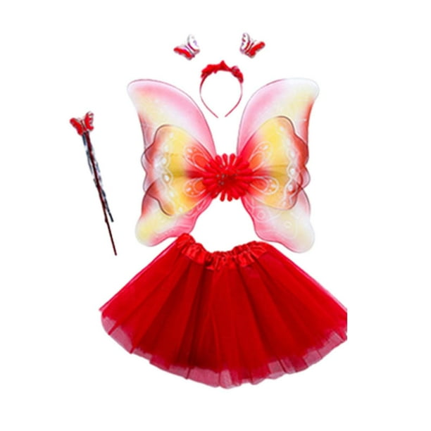 Conjunto de disfraz de hada para niñas, 4 piezas, ala de mariposa, disfraces de Halloween para niños Rojo Yuyangstore Ala del ángel