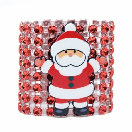 

10Pcs Christmas Cartoon Santa Claus Napkin Rings Holders 8 Rows Shiny Gold Silver Red Diamond Rhinestone Buckles for Xmas Dinner Party Table Decoration