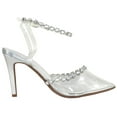 thumbnail image 3 of Top MODA Shoes Women Stiletto High Heels Pointed-Toe Ankle Strap Bling Rhinestone PARSON-3 Silver Metallic / Clear See-Through 6.5, 3 of 5