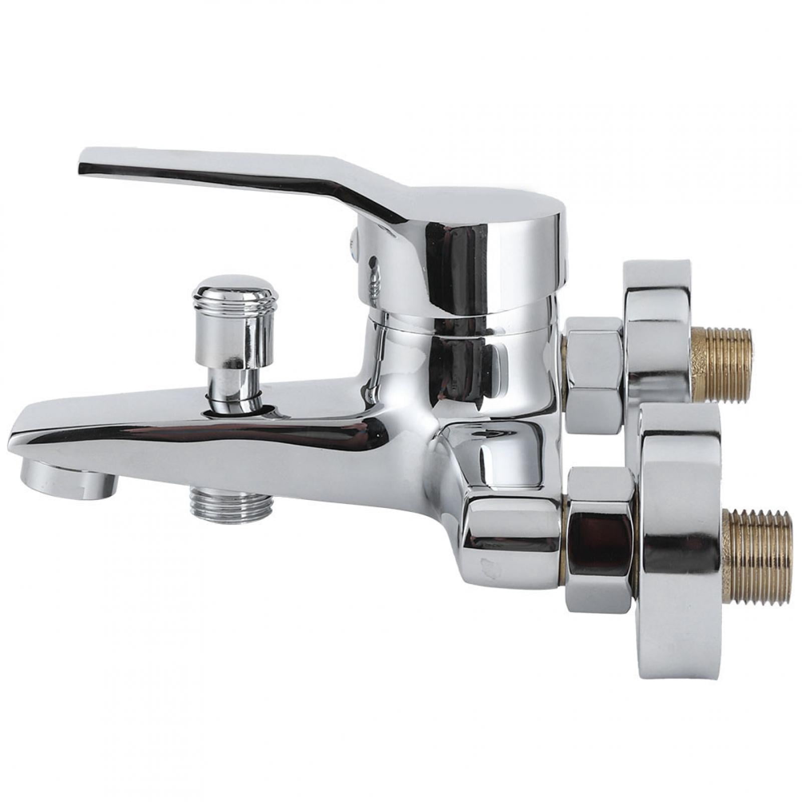Rupoun Wall Mounted Triple Shower Faucet G1/2in Thread Copper Bathroom Bathtub Mixer Tap with Lifting Switch for Hot and Cold Water Control (6.9 inches / 17.5 cm Width) Silver Finish