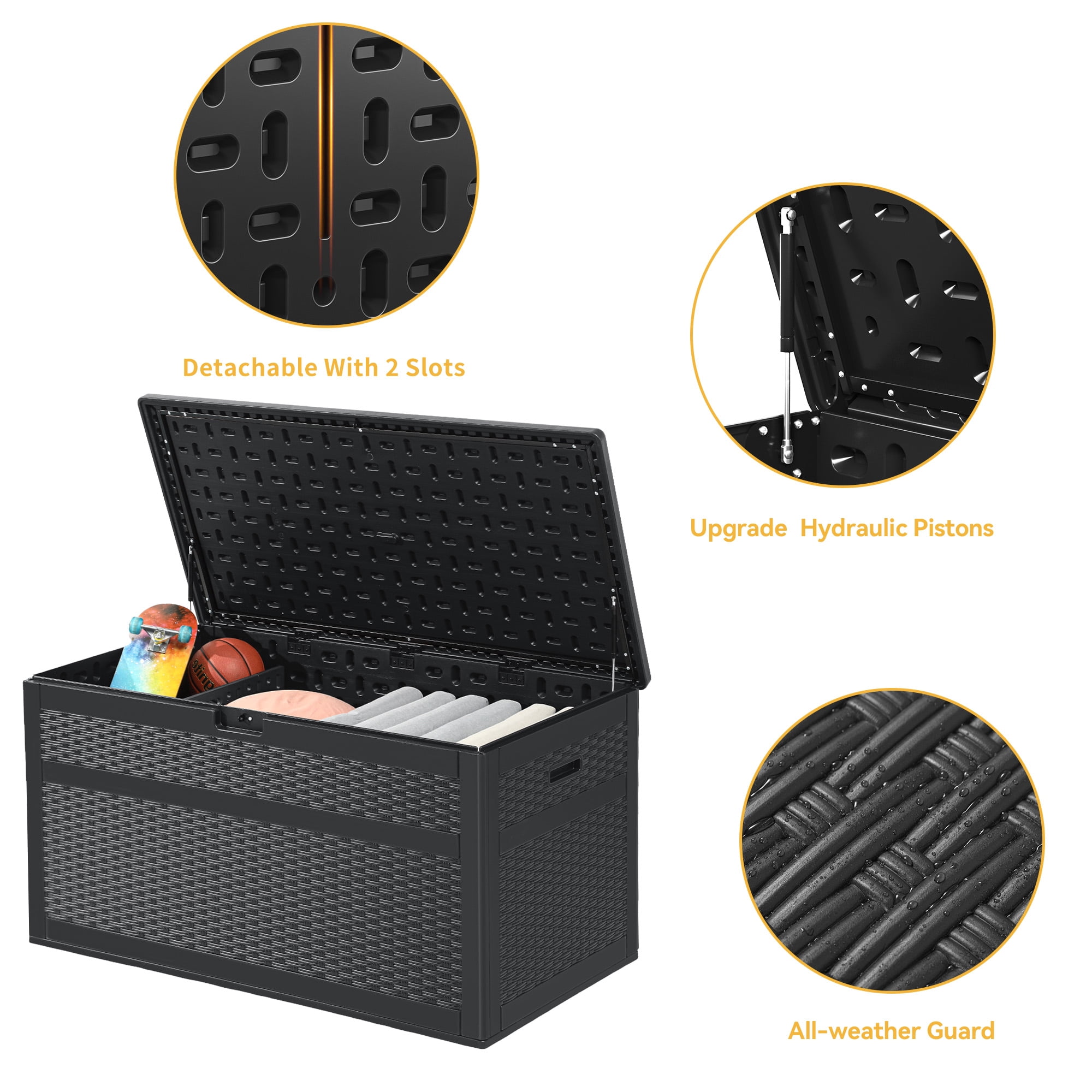 Dextrus Outdoor 230 Gallon Deck Box with Adjustable Partition Black