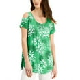 thumbnail image 2 of JM Collection Printed Cold Shoulder Top Green Emerald Combo S, 2 of 2