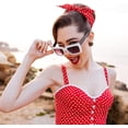 thumbnail image 5 of 2 diademas de lunares rojos y negros para niñas y mujeres, diadema estilo bandana retro, diadema de hilo de los años 50, diadema navideña con estampado vintage, 5 of 5