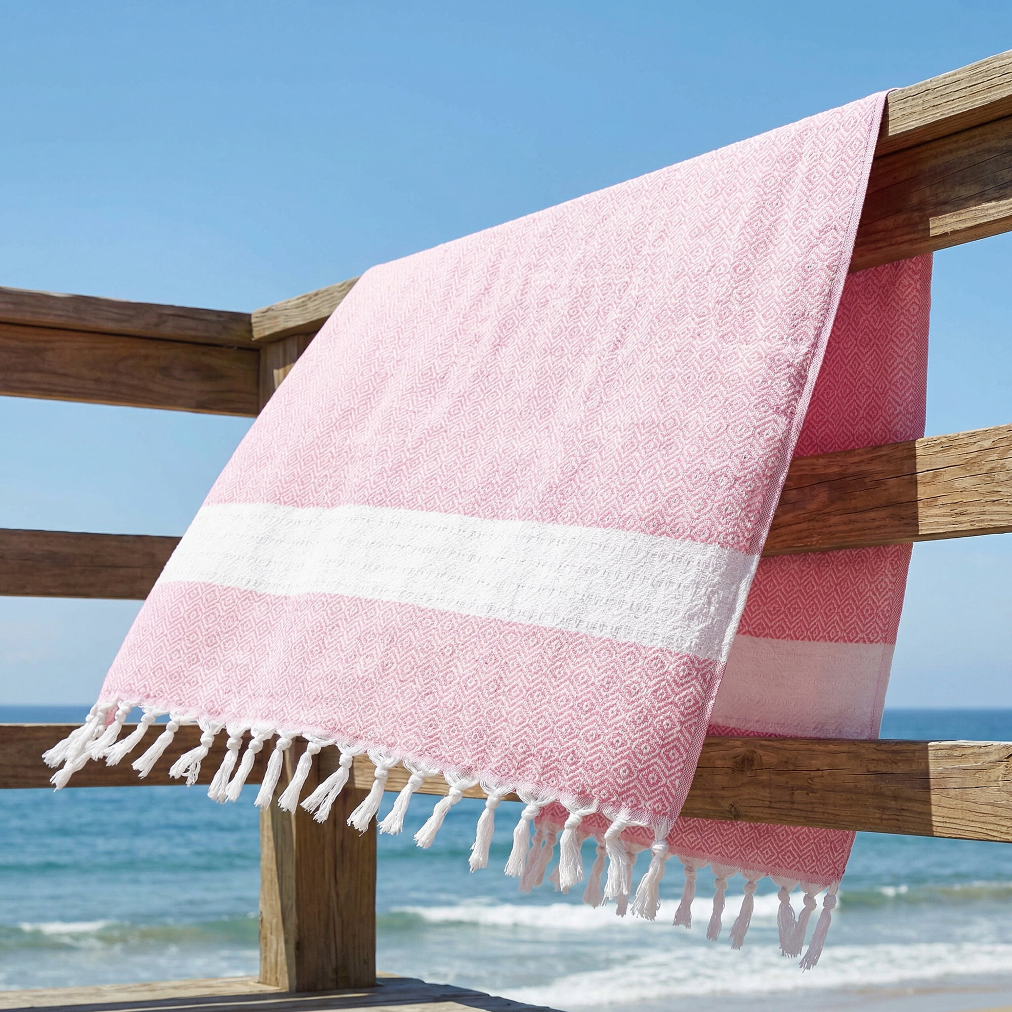 Unique Bargains Geometric Sandproof Quick Dry Turkish Beach Towel Pink 71" x 40"