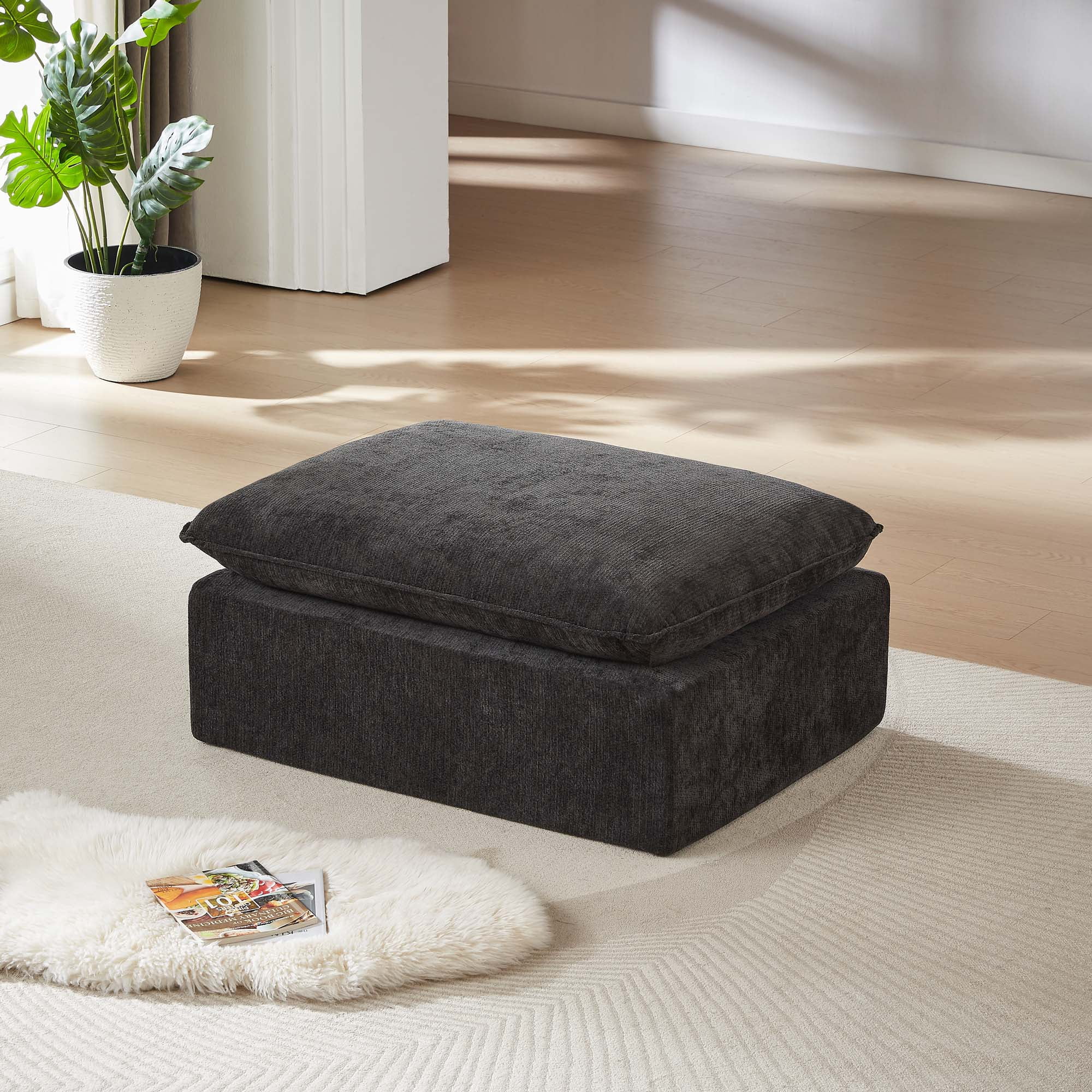Miniyam 30" x 40" Black Multi-Functional Ottoman | The Ultimate Flexible Piece to Complete Your L/U-Shape Sofa Configuration