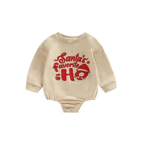 

Baby Girl Christmas Outfit Long Sleeve Letter Print Romper Winter Sweatshirt One Piece