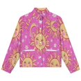 thumbnail image 4 of Jackets for Women Winter Coat Jackets Flannel Stand Collar Jacket(Pink Happy Sun Daisy Print,Size:S-4XL), 4 of 7