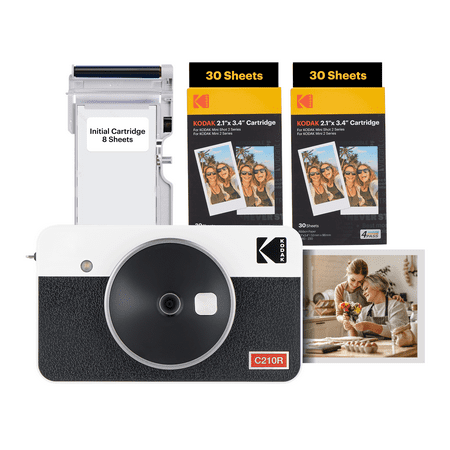 KODAK Mini Shot 2 Retro 4PASS 2-in-1 Instant Camera and Photo Printer (2.1x3.4 inches) + 68 Sheets Bundle, White