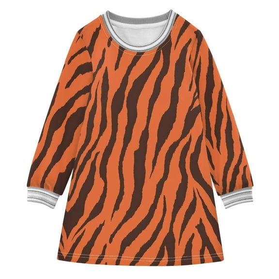 Tiger Stripes Girls'long-sleeved dress Thickened A-dress Warm Dress Basic Shirt Party Dresses