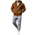 thumbnail image 2 of Mens 2 Piece Suits Full Zipper Drawstring Hooded Sweatshirts Elastic Waist Joggers Solid Color Fashion Comfy Outfits Brown XXL, 2 of 7