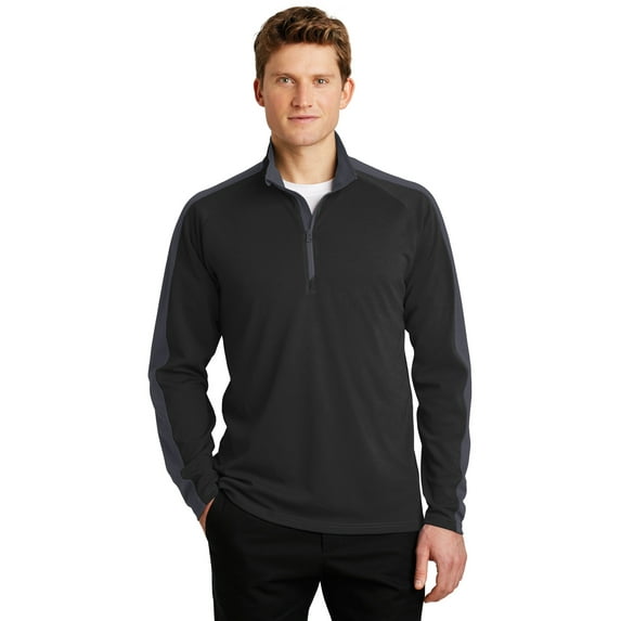 Sport-Tek ST861 Sport-Wick Textured Colorblock 1/4-Zip Pullover, Black/ Iron Grey, L