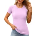 thumbnail image 3 of Wiyuqeen Women Fitted Workout Tops Short Sleeve Solid Basic Y2K Going Out Crew Neck Tees Stretch Camisa De Para Mujer Pink 6/M, 3 of 10
