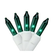 Set of 100 Green Everglow Icicle Christmas Lights - White Wire