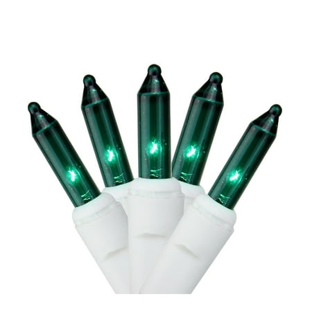 Set of 100 Green Everglow Icicle Christmas Lights - White Wire