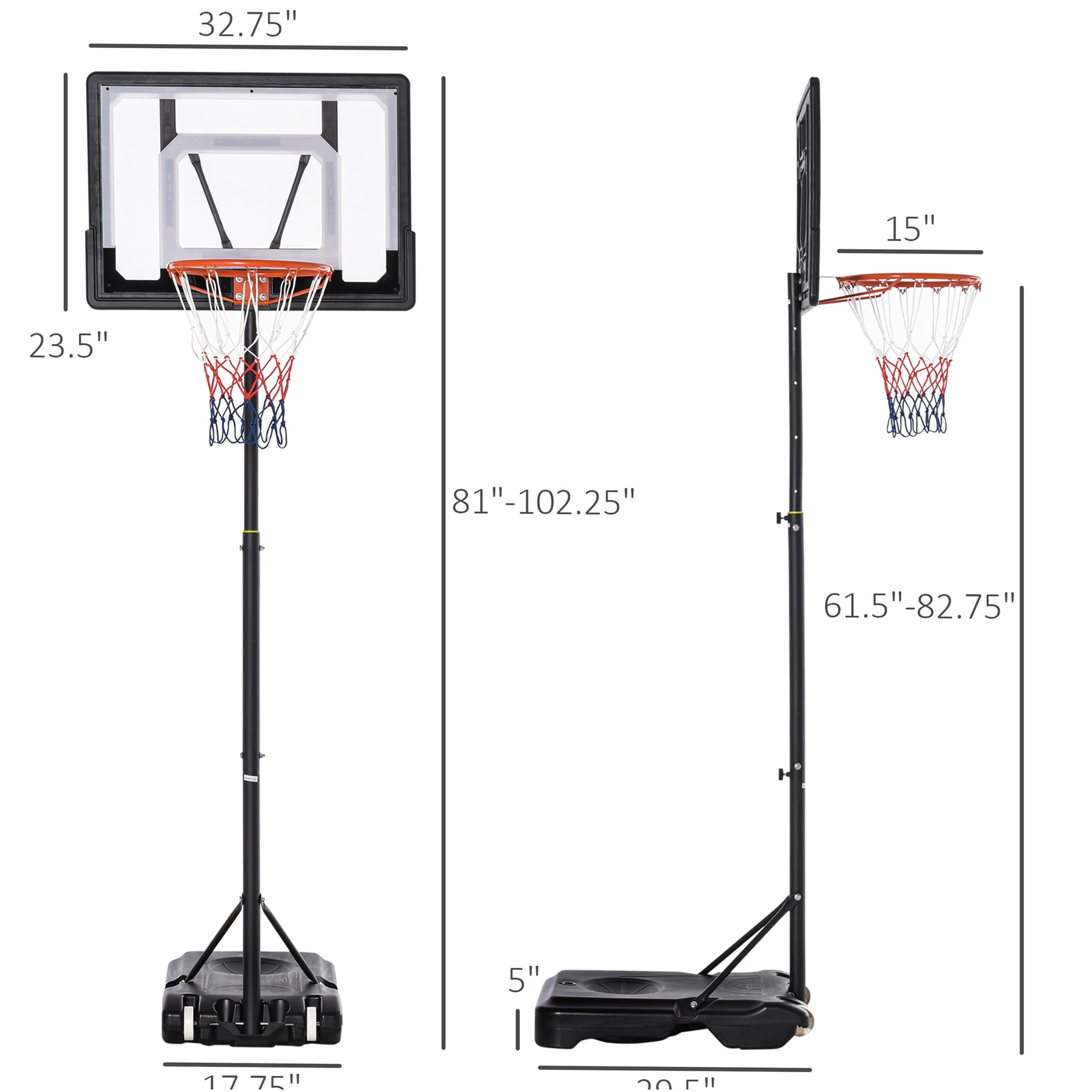 JERFIT 33" Portable Basketball Hoop System with Wheels, Height Adjustable 5FT to 7FT, Indoor Outdoor Basketball Goal Stand with Stable Base for Kids and Adults