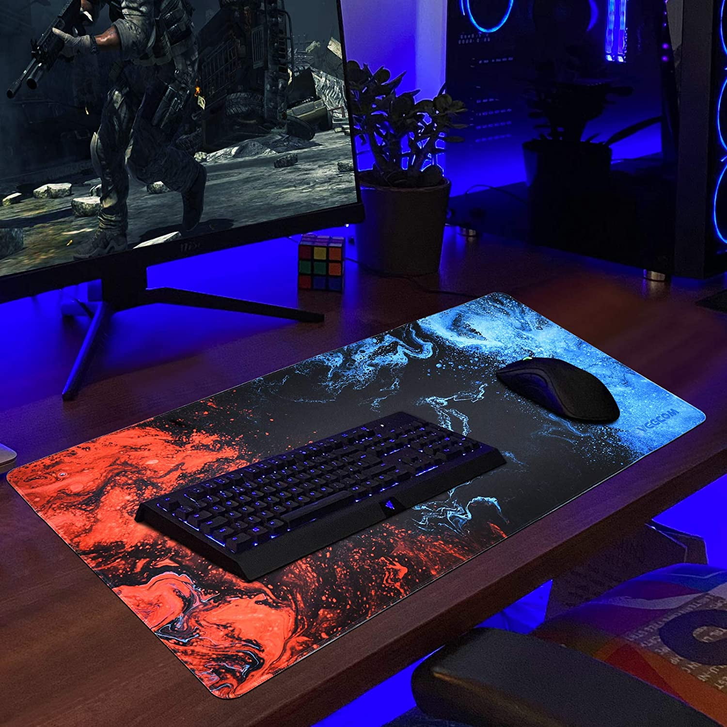 Gaming Mouse Pad, Blue Large Mouse Pad Gaming 31.5×15.75In, Large Mouse Pads, Long Big Mouse Pad XL Mouse Mat with Non-Slip Base, Extended Keyboard Mouse Pad Desk Pad for Computer (Blue)