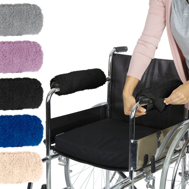Par de fundas para reposabrazos Vive para sillas de ruedas, espuma viscoelástica, piel de oveja