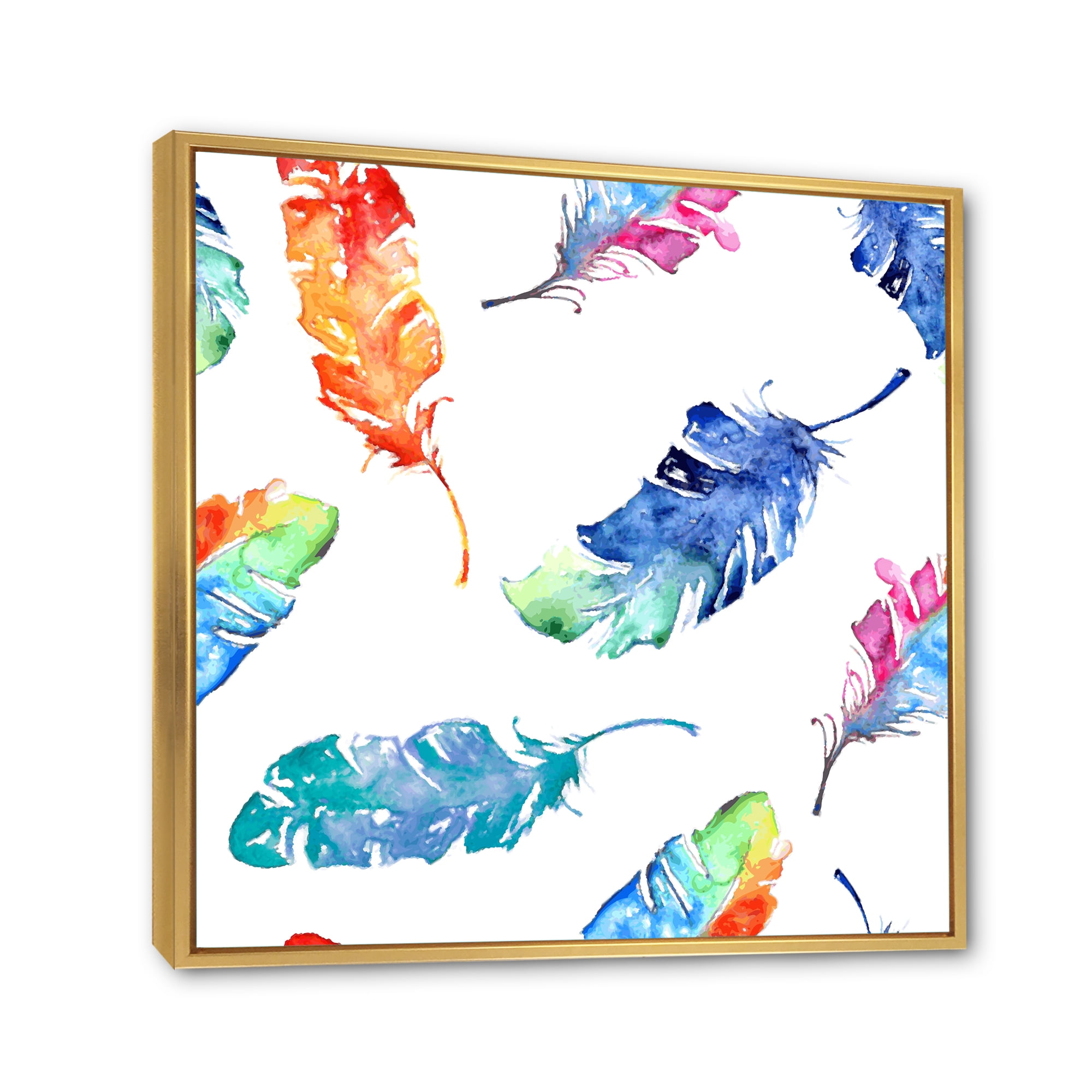 Designart 'Ethnic Colorful Feathers' Bohemian & Eclectic Framed Canvas Wall Art Print