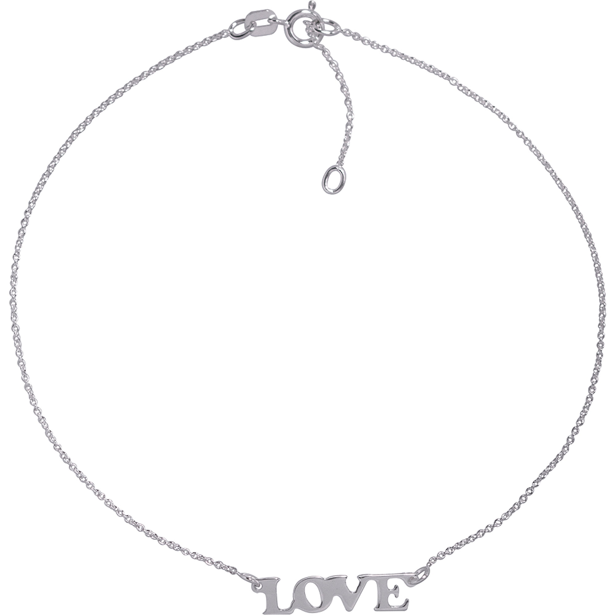 Sterling Silver 'Love' Cable Anklet, 9' with 1' Extender