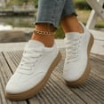thumbnail image 3 of Womens Sneakers Solid Color Suede Casual Lace up Walking Shoes Fashion Low Top Tennis Shoes Comfy Outdoor Flat Shoes White Size 8.5, 3 of 7