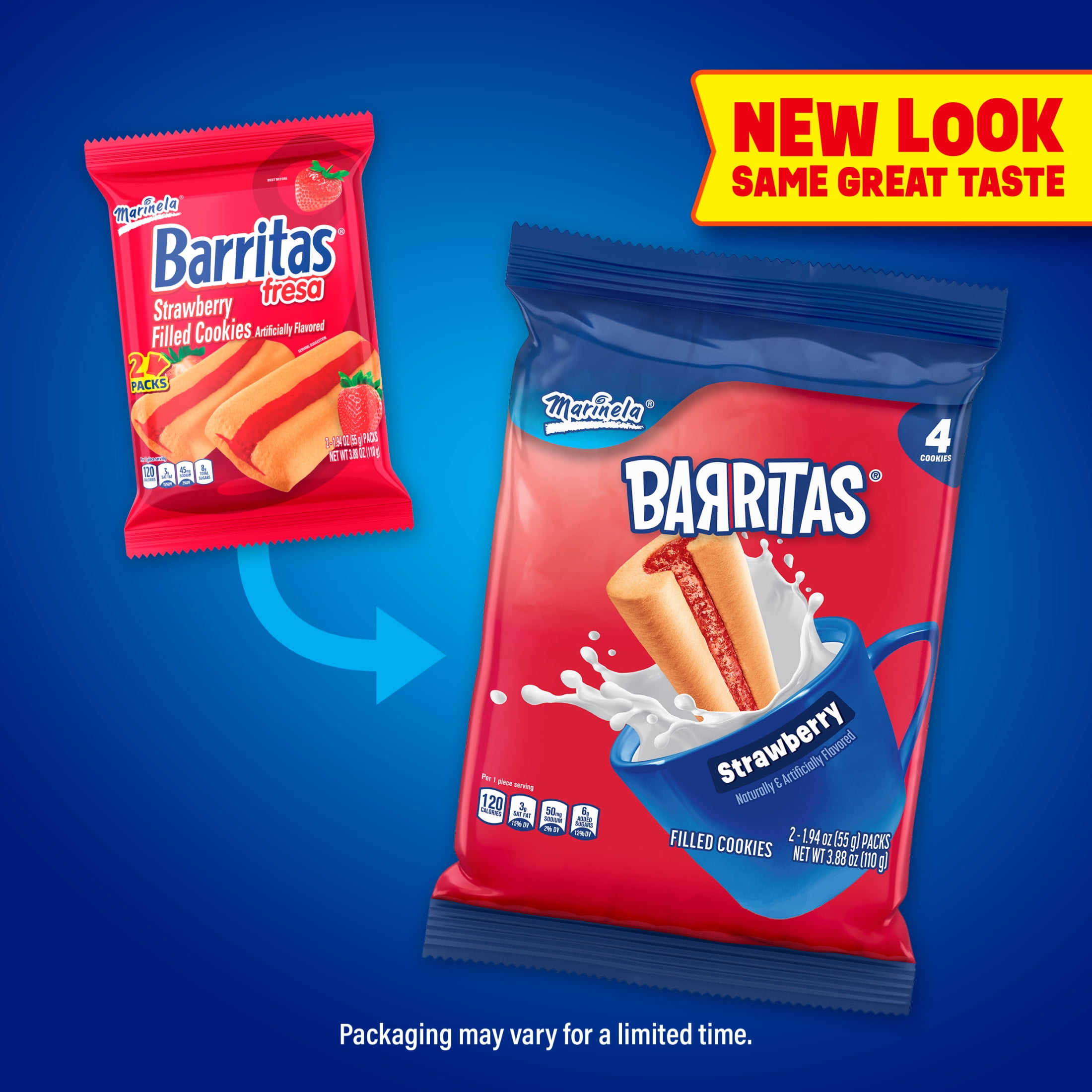 (4 pack) Marinela Barritas Fresa (Twin Pack) Filled Cookies, 2 packs, 3.88 oz